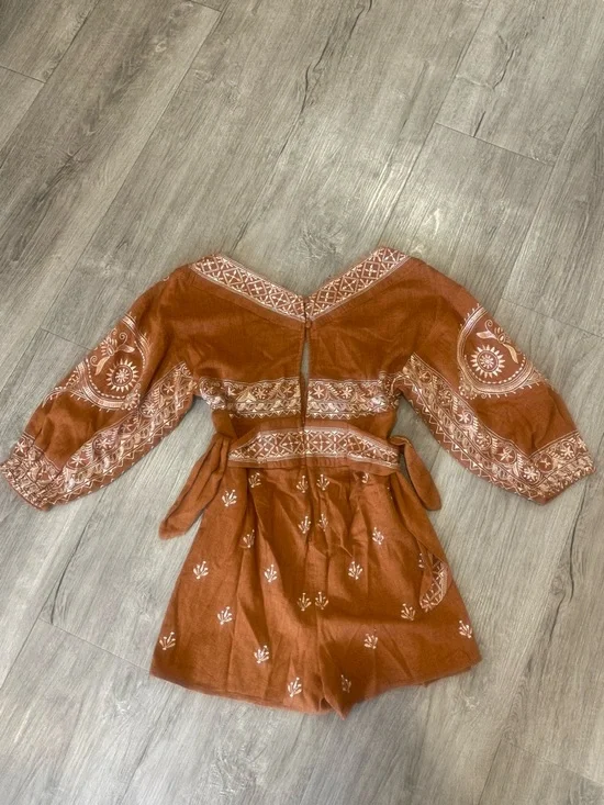 NWT Free People Azalia Boho Embroidered V-Neck Shorts Romper in Chocolate Brown - Picture 5 of 12
